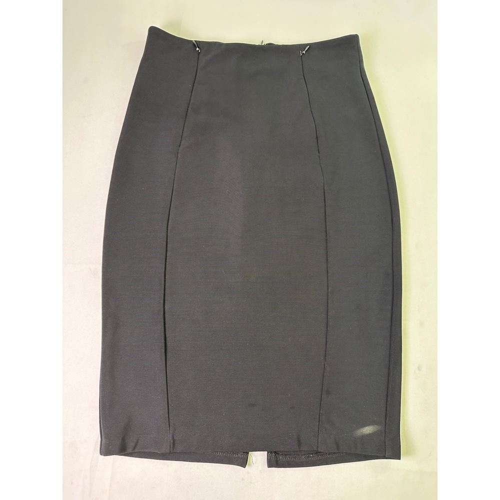 Forever 21 Black High Waisted Pencil Skirt Stretch Knee Length Back Slit S